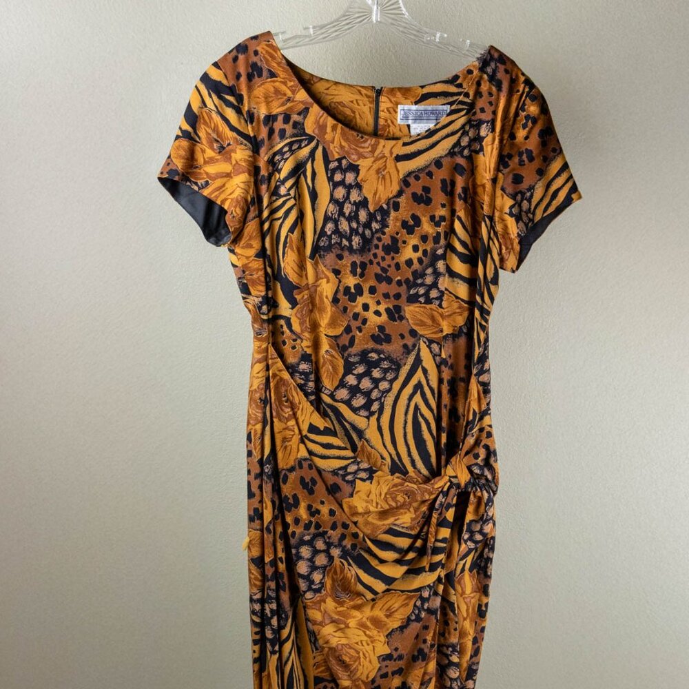 🐆🌹 Jessica Howard Vintage Animal Floral Print Dress Size 12